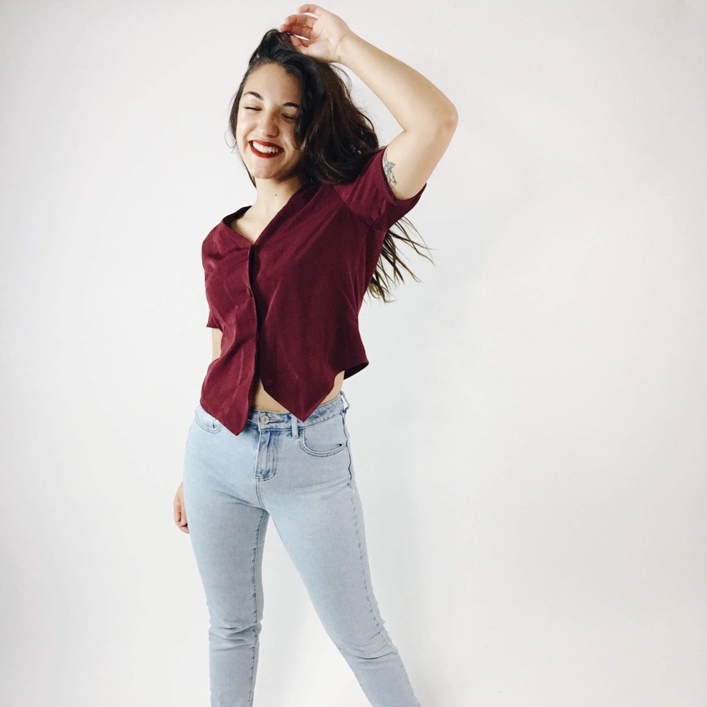 90’s Burgundy V-neck Blouse